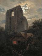 Carl Gustav Carus Ruine Eldena mit Hutte bei Greifswald im Mondschein oil painting